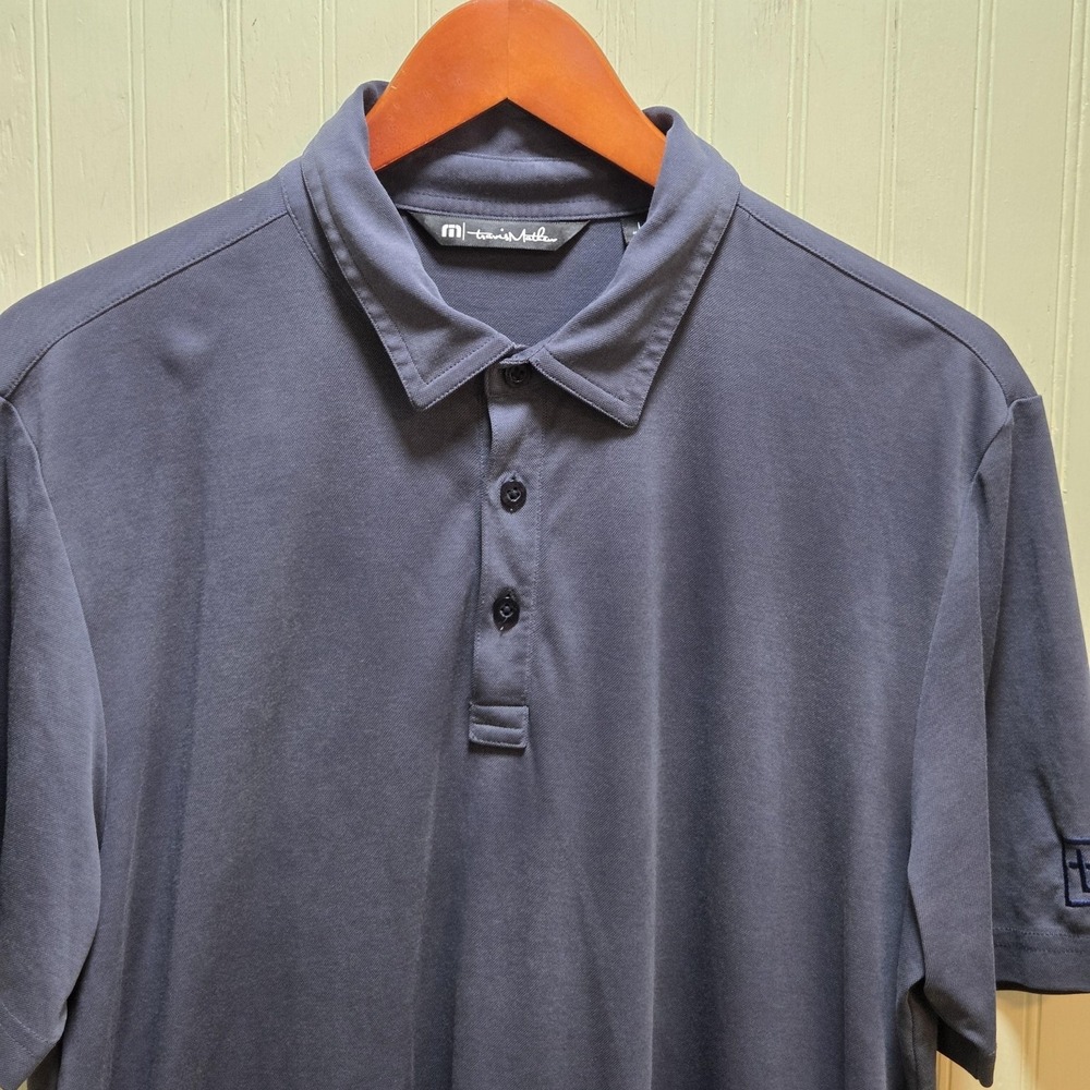 TravisMathew Polo Shirt Mens L Blue Pima Cotton Dell Technologies Logo Golf Top